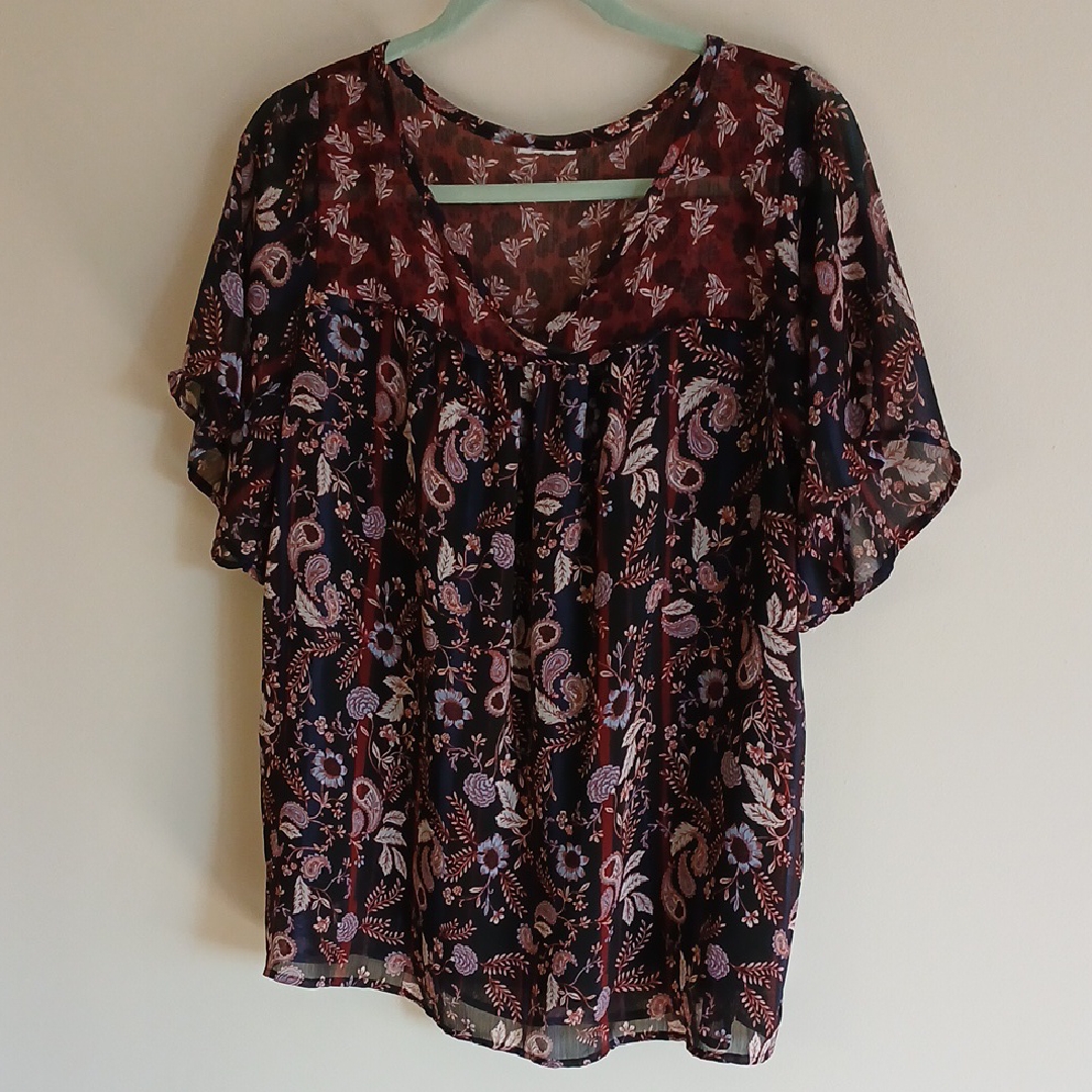 Floral Print Women's Top - Multicolor No Size Tag- Measurements In Description